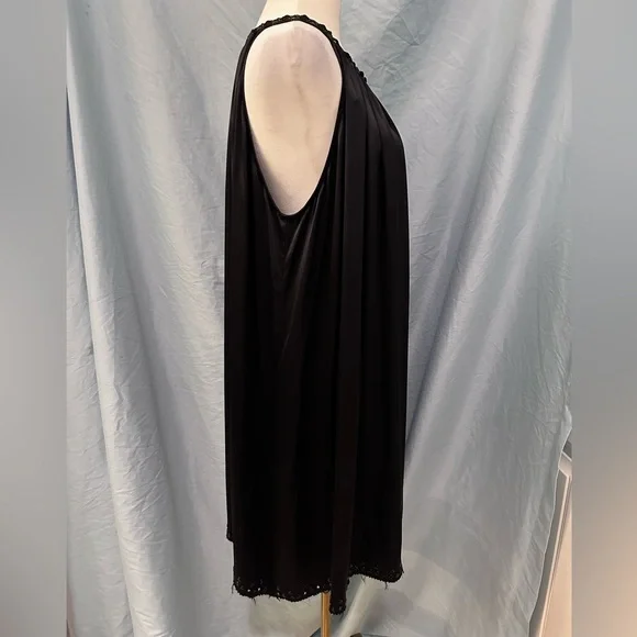 E2 Black Babydoll Midi Dress w/ Studded Detail 100% Soft Satin Silk NWT Size 12 - Picture 2 of 8